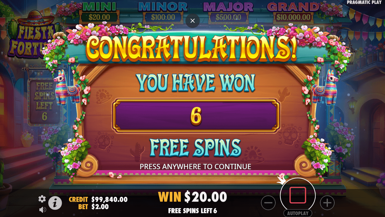 Fiesta Fortune Free Spins Bonus Feature