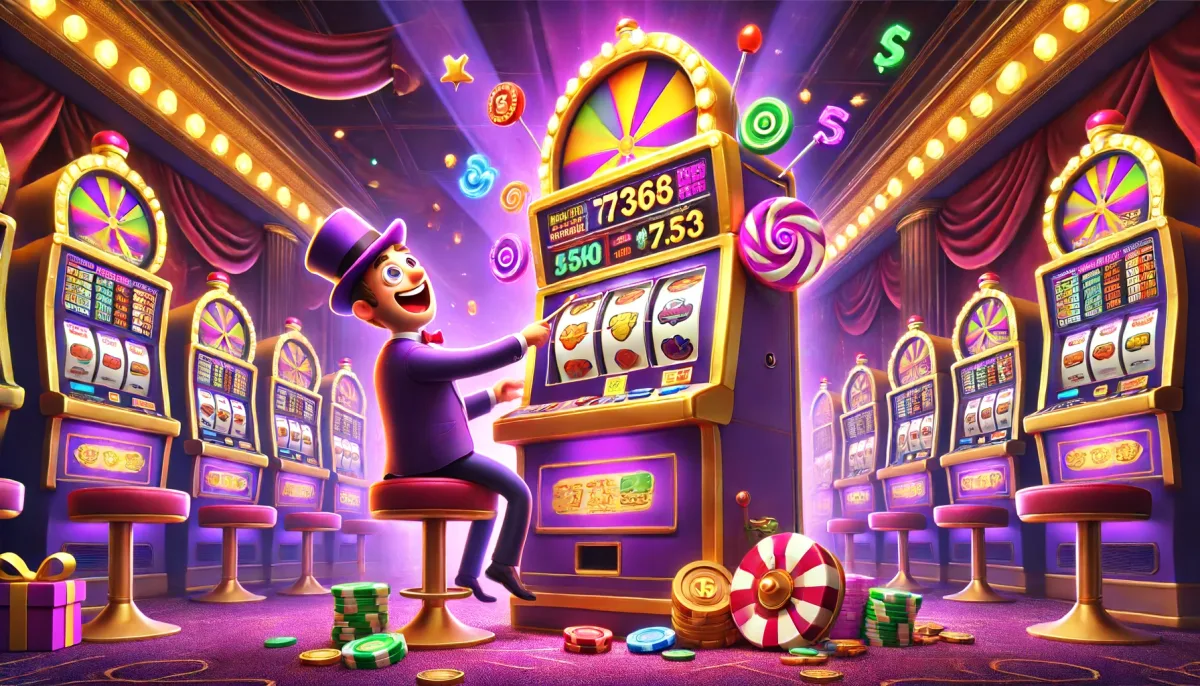 cartoon person playing slot machine